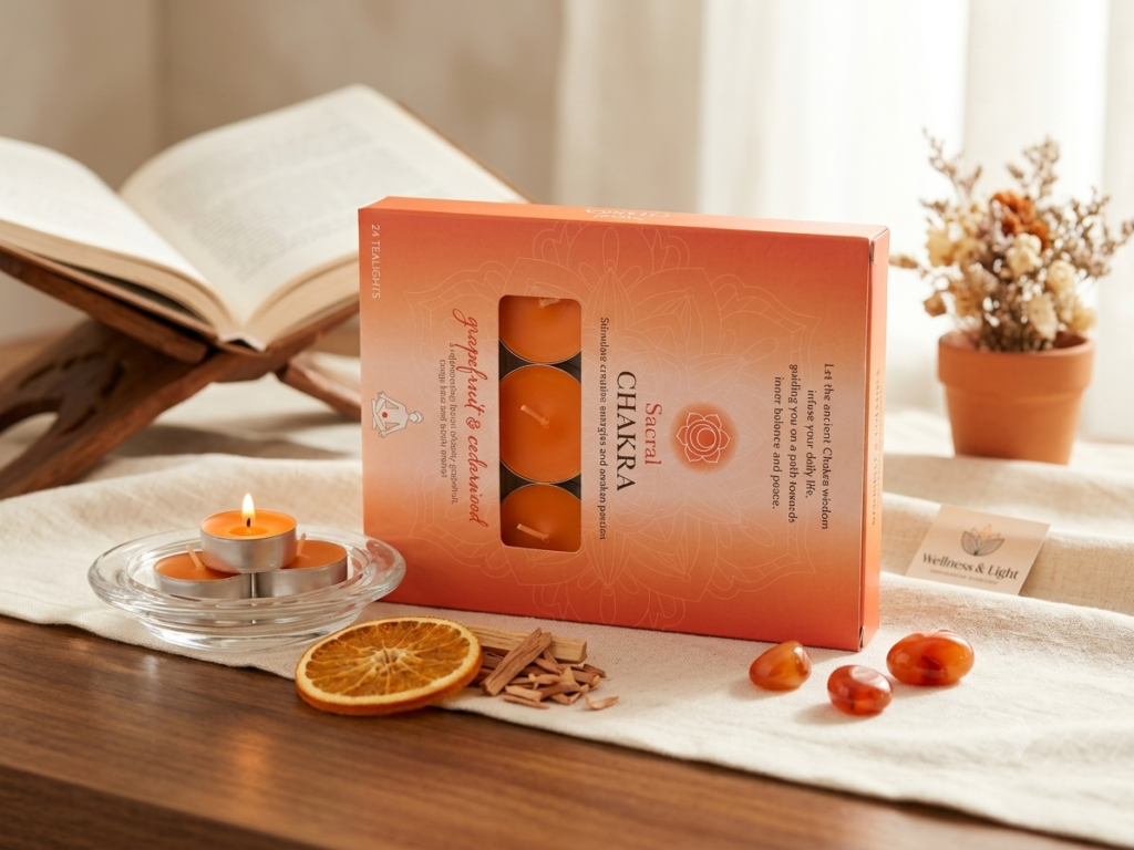 "Sacral Chakra" arbatinių žvakių dėžutė 24vnt.
