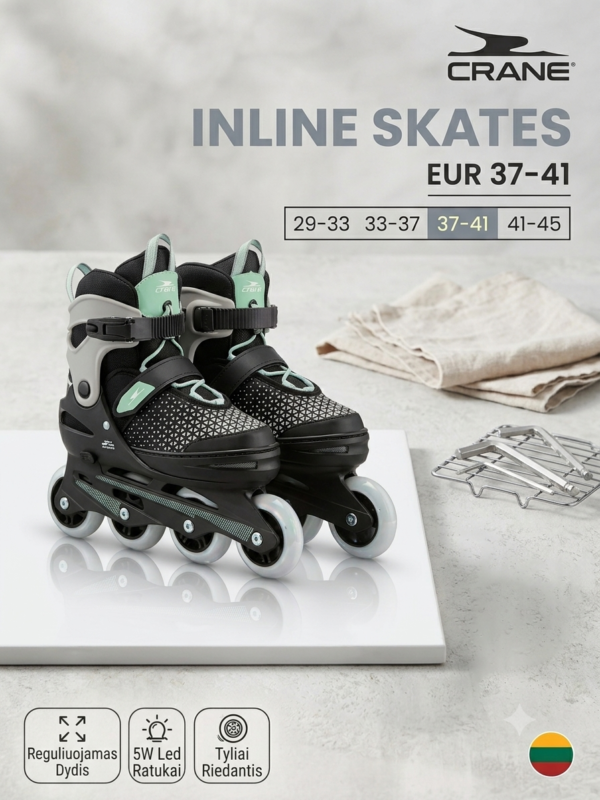 CRANE reguliuojamo dydžio riedučiai, 37 - 41, su šviečiančiais LED ratukais