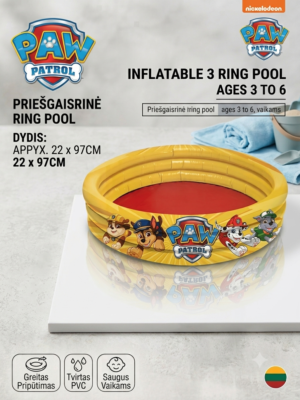 "Paw Patrol" trijų žiedų pripučiamas baseinas