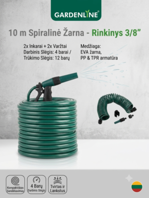 "GARDENLINE" 10m. spiralinėė žarna su priedais