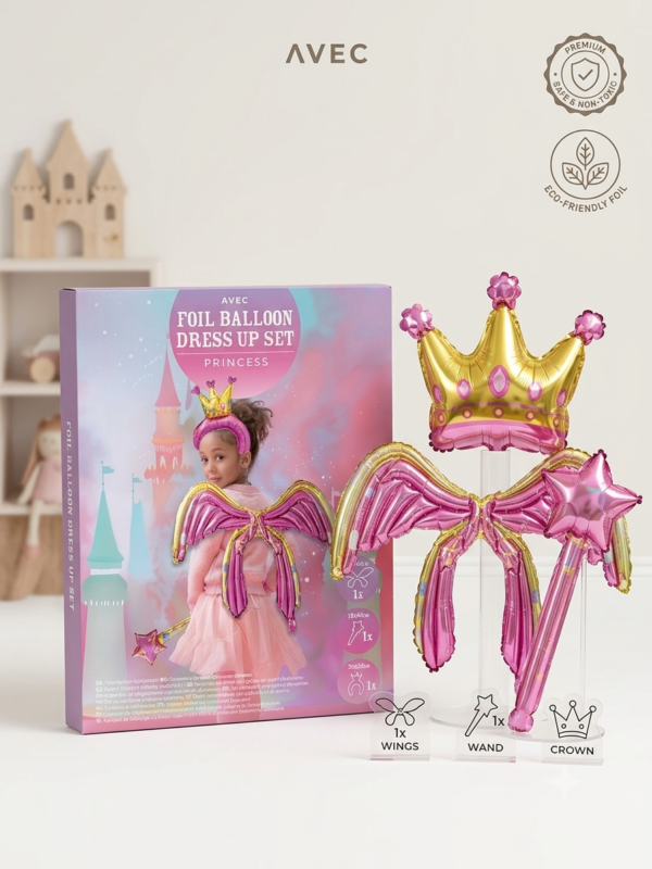 "AVEC Foil Balloon Dress Up Set Princess" rinkinys