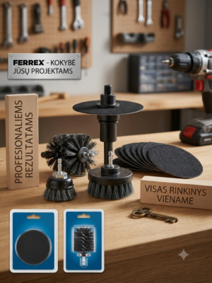 1787838977504 "FERREX" 14 dalių šepečių ir šlifavimo padų rinkinys